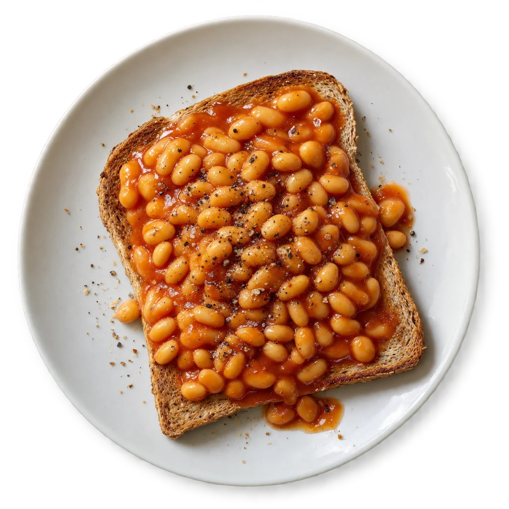 Beans on toast, photographed from above