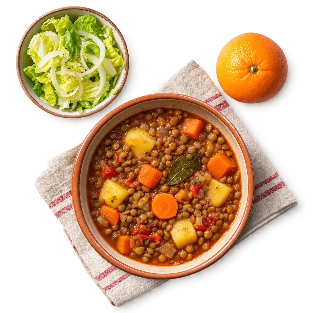 Foto de Lentejas con verduras desde arriba