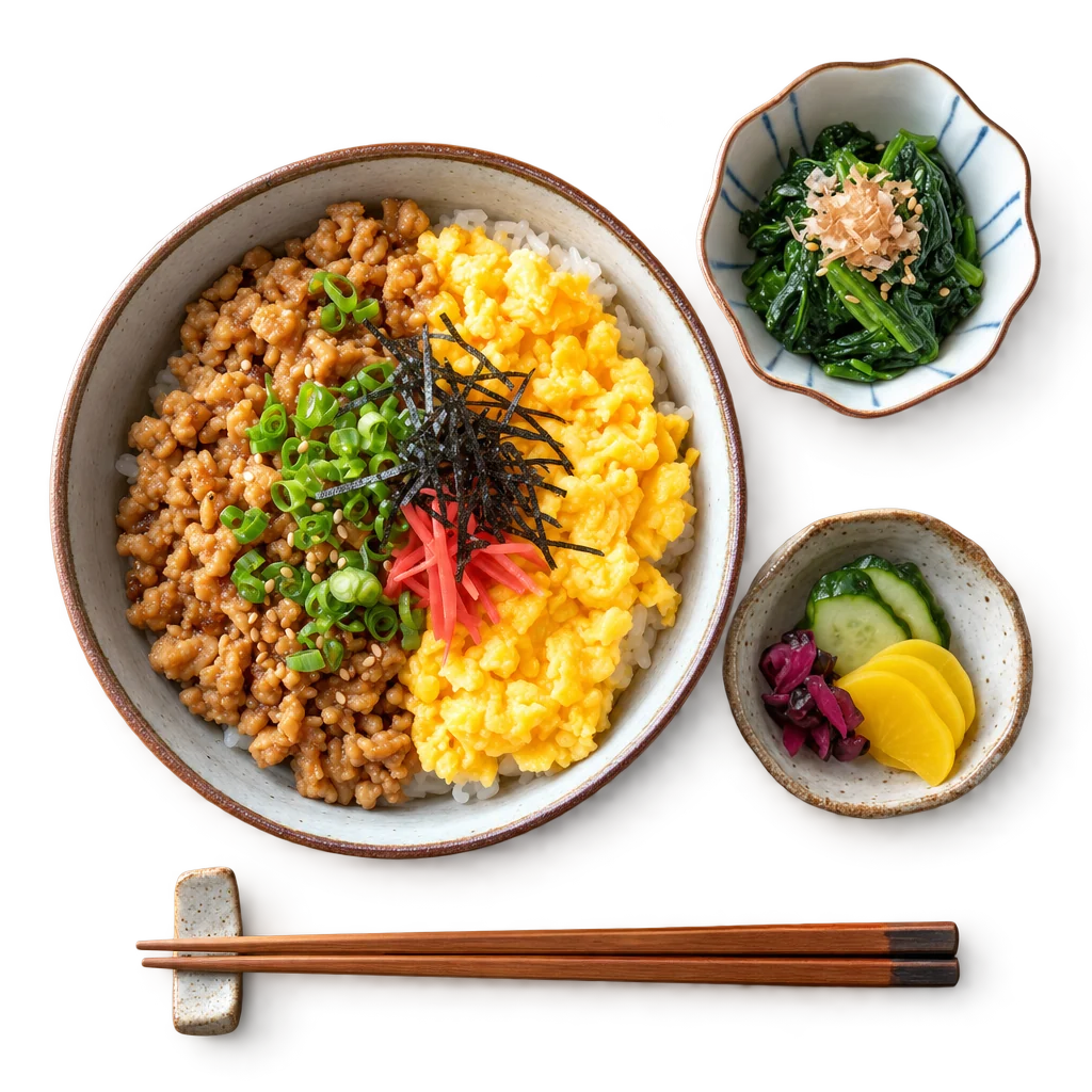鶏そぼろの二色丼を上から撮影