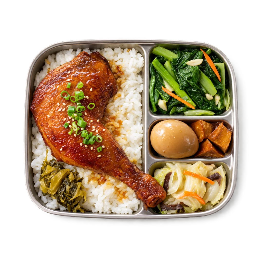 雞腿便當,從上方拍攝